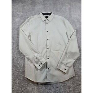 H&M Mens Geometric Micro Print Long Sleeve Button Down Shirt‎ White Black